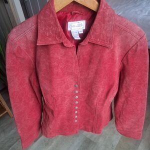 Vintage Live a Little Leather Suede Red Jacket Blazer Women's Medium Faded